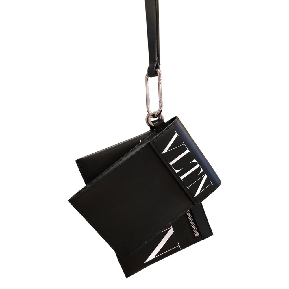 Valentino Garavani Black Leather Neck Pouch Set